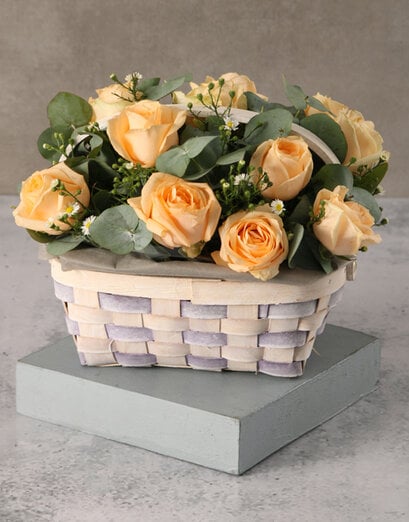 Perfect And Precious Peach Rose Basket