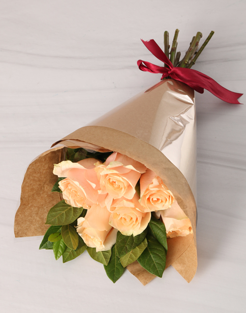 Netflorsit Red Roses Pristine Peachy Rose Bouquet | Roses Gifts | NetFlorist